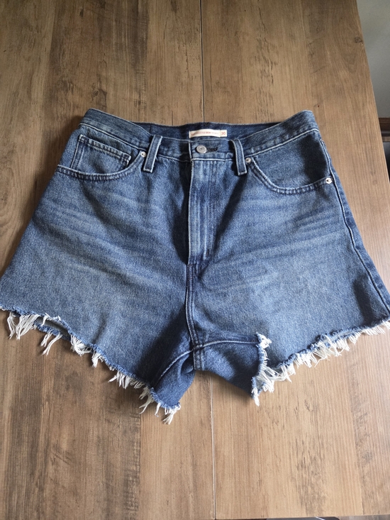 Levi's Pants - Levi's High-Waist Blue "Mom" Denim Cutoff Shorts with Frayed Hem